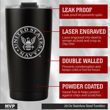 Load image into Gallery viewer, 20 oz US Navy Double Wall Vacuum Insulated Stainless Steel Tumbler Travel Mug - USN Sailor Gift
