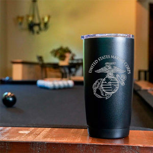 20 oz USMC tumbler, USMC tumbler, leak proof lid