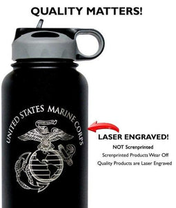 Silver Laser Engraved USMC Water Bottle