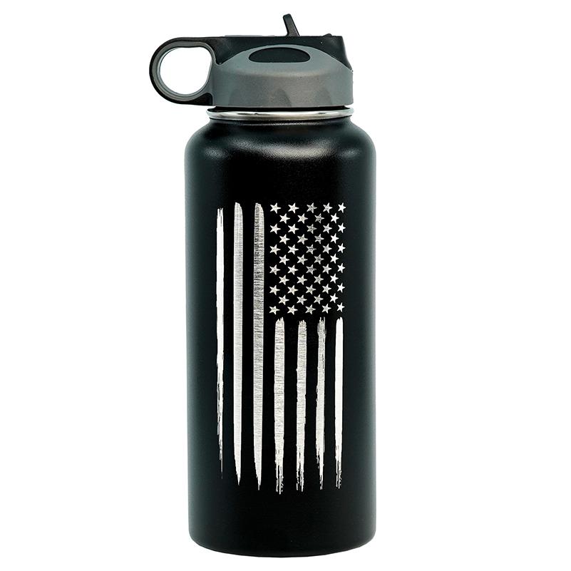 Black Stainless Steel Double Wall Vacuum 32 oz American Flag Water Bottle 