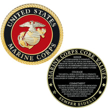 Load image into Gallery viewer, USMC Core Values USMC Challenge Coin
