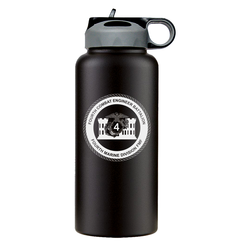 4th Combat Engineer Battalion USMC Unit Logo water bottle, 4th CEB USMC Unit Logo hydroflask, 4th CEB USMC, Marine Corp gift ideas, USMC Gifts for men or women