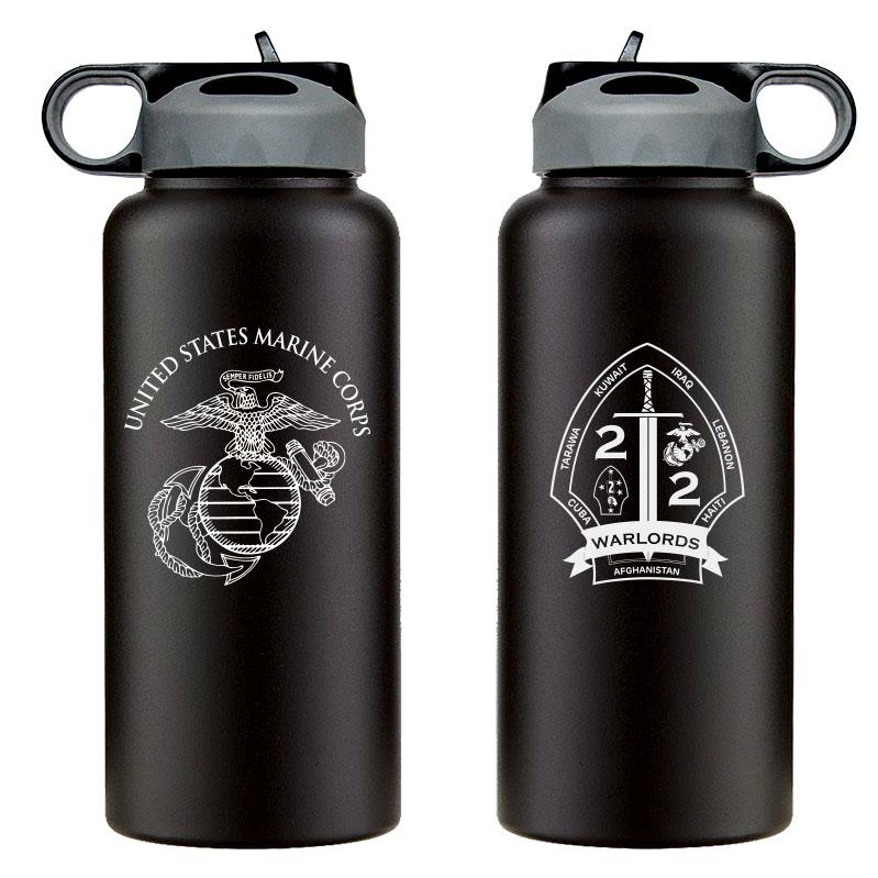 2nd Bn 2nd Marines Marines logo water bottle, 2nd Bn 2nd Marines Marines hydroflask, 2d Bn 2d Marines USMC, Marine Corp gift ideas, USMC Gifts for women flask 