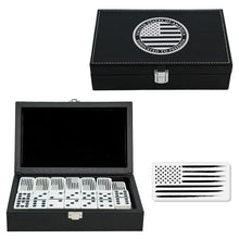 Load image into Gallery viewer, US Flag Double Nine Dominoes Set Black Leather Box
