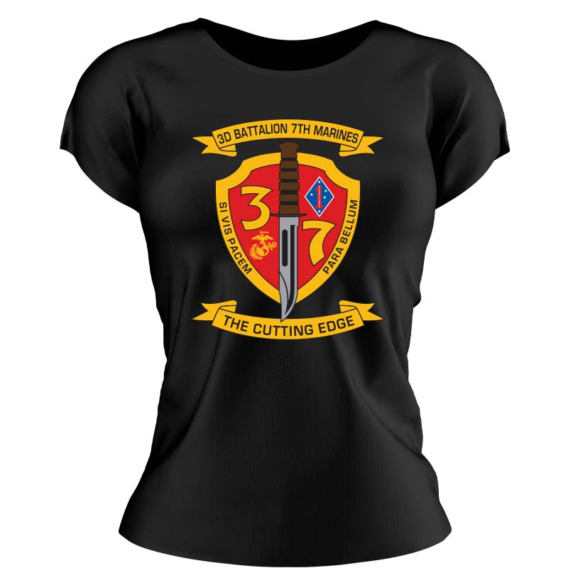 3rd Bn 7th Marines Women's USMC Unit T-Shirt, 3rd Bn 7th Marines logo, USMC gift ideas for women, Marine Corps gifts women