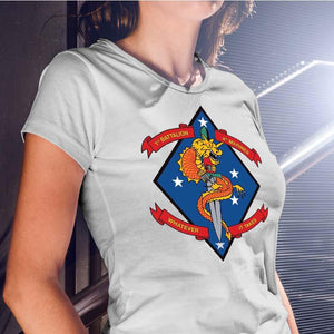 First Battalion Fourth Marines USMC Unit ladie's T-Shirt,  1/4 USMC Unit logo, USMC gift ideas for women, Marine Corp gifts for women 1st Battalion 4th Marines