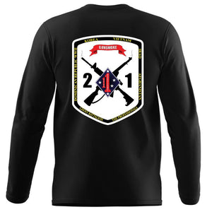 2nd Bn 1st Marines USMC long sleeve Unit T-Shirt, 2nd Bn 1st Marines logo, USMC gift ideas for men, Marine Corp gifts men or women 2nd Bn 1st Marines 2d Bn 1st Marines  black