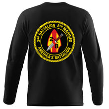 Load image into Gallery viewer, 2nd Bn 8th Marines USMC long sleeve Unit T-Shirt, 2nd Bn 8th Marines logo, USMC gift ideas for men, Marine Corp gifts men or women 2nd Bn 8th Marines, 2d Bn 8th Marines Black Long Sleeve T-Shirt
