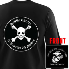 Load image into Gallery viewer, 1st Bn 7th Marines Suicide Charley USMC long sleeve Unit T-Shirt, 1st Bn 7th Marines Suicide Charley logo, USMC gift ideas for men, Marine Corp gifts men or women 
