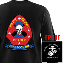 Load image into Gallery viewer, 2nd Reconnaissance Bn USMC long sleeve Unit T-Shirt, 2nd Reconnaissance Bn logo, USMC gift ideas for men, Marine Corp gifts men or women 2nd Recon Bn
