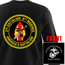 Load image into Gallery viewer, 2nd Bn 8th Marines USMC long sleeve Unit T-Shirt, 2nd Bn 8th Marines logo, USMC gift ideas for men, Marine Corp gifts men or women 2nd Bn 8th Marines, 2d Bn 8th Marines Black Long Sleeve T-Shirt
