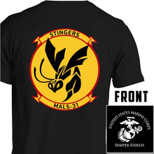 Load image into Gallery viewer, Marine Aviation Logistics Squadron 31 (MALS-31) USMC Unit T-Shirt, MALS-31 logo, USMC gift ideas for men, Marine Corp gifts men or women MALS-31
