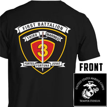 Load image into Gallery viewer, 1st Bn 3rd Marines USMC Unit T-Shirt, 1st Bn 3rd Marines logo, USMC gift ideas for men, Marine Corp gifts men or women 1st Bn 3rd Marines
