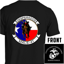 Load image into Gallery viewer, Marine Aviation Logistics Squadron 41 (MALS-41) USMC Unit T-Shirt, MALS-41 logo, USMC gift ideas for men, Marine Corp gifts men or women MALS-41
