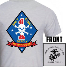 Load image into Gallery viewer, 1st Recon Bn USMC Unit T-Shirt, 1st Recon Bn logo, USMC gift ideas for men, Marine Corp gifts men or women 1st Recon Bn 1st Reconnaissance Bn 
