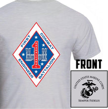 Load image into Gallery viewer, 1st Combat Engineer Battalion (1st CEB) USMC Unit T-Shirt, 1st CEB USMC Unit Logo, USMC gift ideas for men, Marine Corp gifts men or women 1st CEB, 1st Combat Engineer Battalion
