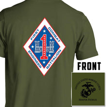 Load image into Gallery viewer, 1st Combat Engineer Battalion (1st CEB) USMC Unit T-Shirt, 1st CEB USMC Unit Logo, USMC gift ideas for men, Marine Corp gifts men or women 1st CEB, 1st Combat Engineer Battalion
