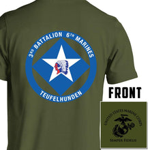 Load image into Gallery viewer, 3rd Bn 6th Marines USMC Unit T-Shirt, 3rd Bn 6th Marines logo, USMC gift ideas for men, Marine Corp gifts men or women 3rd Bn 6th Marines 3d Bn 6th Marines green pt shirt
