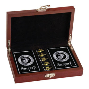 Blackout Metallic Marine Corps Playing Cards and Dice in Wooden Box Set