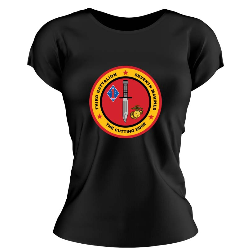 3rd Bn 7th Marines Women's USMC Unit T-Shirt, 3rd Bn 7th Marines logo, USMC gift ideas for women, Marine Corps gifts women