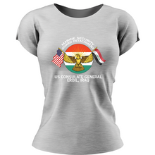 Load image into Gallery viewer, Marine  Security Guard Detachment Erbil Iraq, MSG  DET Erbil Iraq USMC  ladie&#39;s T-Shirt, Marine  Security Guard Detachment Erbil Iraq USMC logo, USMC gift ideas for women, Marine Corp gifts for women Marine  Security Guard Detachment Erbil Iraq
